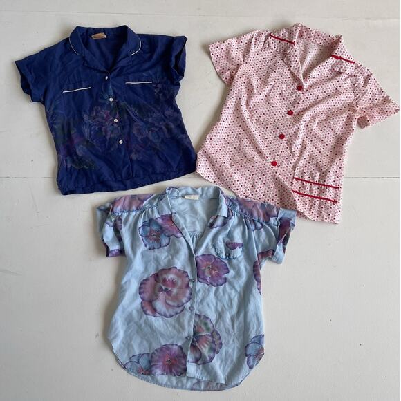 VINTAGE 80s Patterned Womens Blouses Wholesale Bundle / 3 Pcs / Sz S/M Lot - Picture 1 of 10